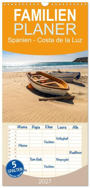 Familienplaner 2027 - Spanien - Costa de la Luz mit 5 Spalten (Wandkalender 21 x 45 cm) CALVENDO