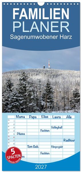 Familienplaner 2027 - Sagenumwobener Harz mit 5 Spalten (Wandkalender 21 x 45 cm) CALVENDO