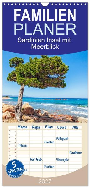 Familienplaner 2027 - Sardinien Insel mit Meerblick mit 5 Spalten (Wandkalender 21 x 45 cm) CALVENDO