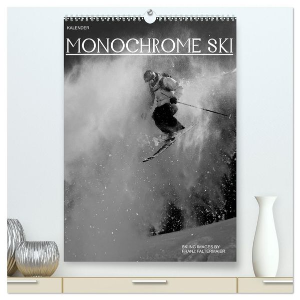 Monochrome Ski (hochwertiger Premium Wandkalender 2027 DIN A2 hoch) Kunstdruck in Hochglanz