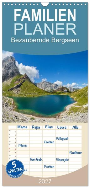 Familienplaner 2027 - Bezaubernde Bergseen mit 5 Spalten (Wandkalender 21 x 45 cm) CALVENDO