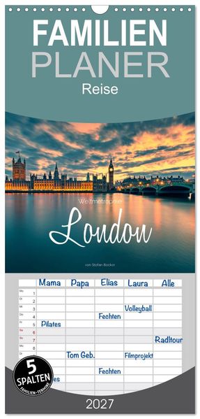 Familienplaner 2027 - Weltmetropole London mit 5 Spalten (Wandkalender 21 x 45 cm) CALVENDO