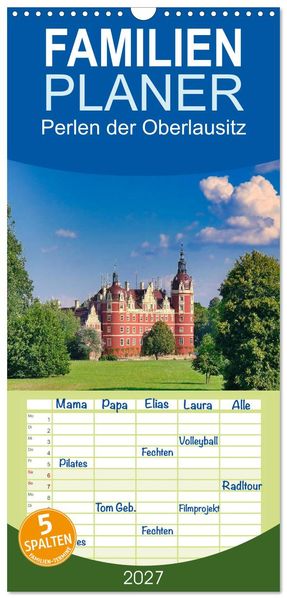 Familienplaner 2027 - Perlen der Oberlausitz mit 5 Spalten (Wandkalender 21 x 45 cm) CALVENDO