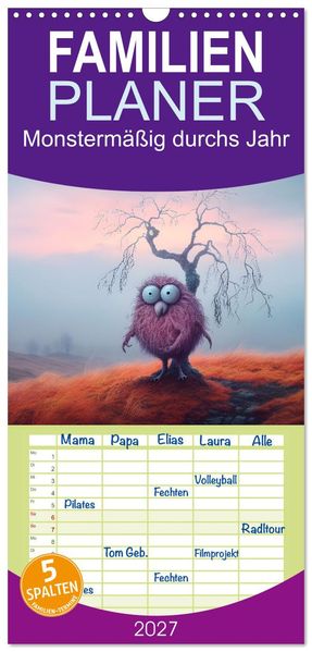 Familienplaner 2027 - Monstermäßig durchs Jahr mit 5 Spalten (Wandkalender 21 x 45 cm) CALVENDO