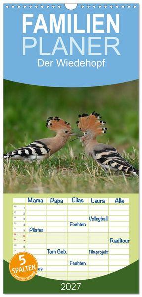 Familienplaner 2027 - Der Wiedehopf mit 5 Spalten (Wandkalender 21 x 45 cm) CALVENDO
