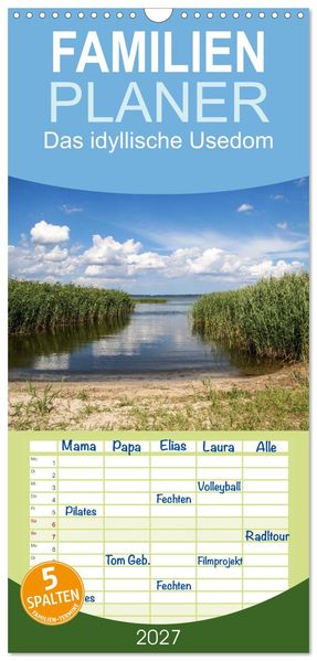 Familienplaner 2027 - Das idyllische Usedom mit 5 Spalten (Wandkalender 21 x 45 cm) CALVENDO