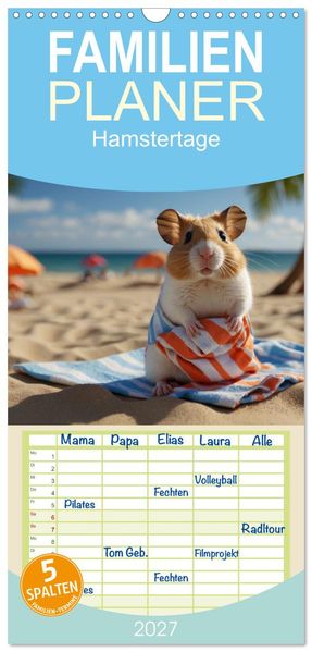 Familienplaner 2027 - Hamstertage mit 5 Spalten (Wandkalender 21 x 45 cm) CALVENDO