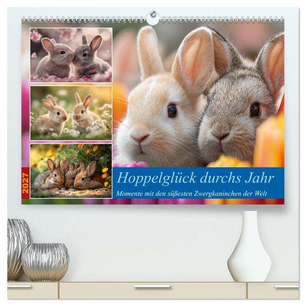 Hoppelglück durchs Jahr (hochwertiger Premium Wandkalender 2027 DIN A2 quer) Kunstdruck in Hochglanz