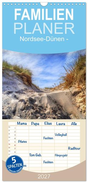 Familienplaner 2027 - Nordsee-Dünen mit 5 Spalten (Wandkalender 21 x 45 cm) CALVENDO