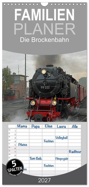 Familienplaner 2027 - Die Brockenbahn mit 5 Spalten (Wandkalender 21 x 45 cm) CALVENDO