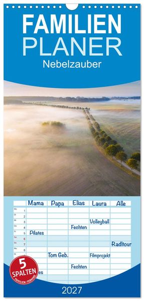 Familienplaner 2027 - Nebelzauber mit 5 Spalten (Wandkalender 21 x 45 cm) CALVENDO