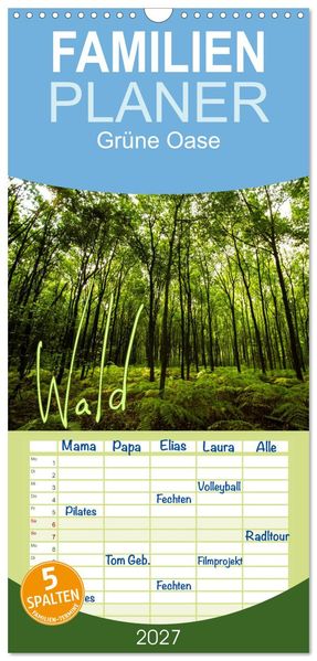 Familienplaner 2027 - Wald mit 5 Spalten (Wandkalender 21 x 45 cm) CALVENDO