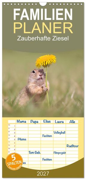 Familienplaner 2027 - Zauberhafte Ziesel mit 5 Spalten (Wandkalender 21 x 45 cm) CALVENDO