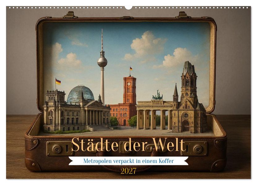Städte der Welt - Metropolen verpackt in einem Koffer (Wandkalender 2027 DIN A2 quer) CALVENDO Monatskalender
