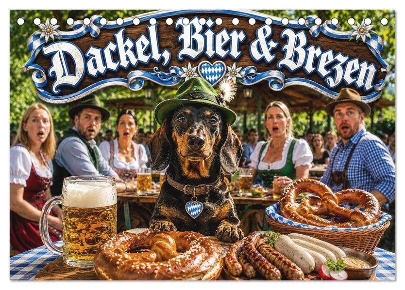 Dackel Bier und Brezen (Tischkalender 2027 DIN A5 quer) CALVENDO Monatskalender