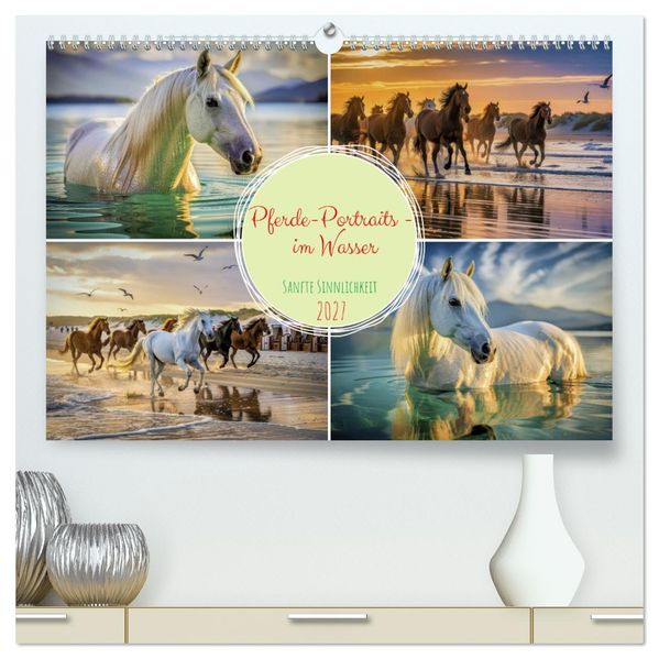 Pferde-Portraits - im Wasser (hochwertiger Premium Wandkalender 2027 DIN A2 quer) Kunstdruck in Hochglanz