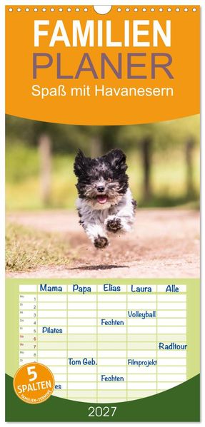Familienplaner 2027 - Spaß mit Havanesern mit 5 Spalten (Wandkalender 21 x 45 cm) CALVENDO