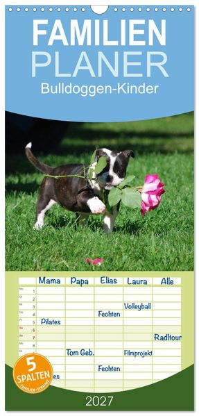Familienplaner 2027 - Bulldoggen-Kinder mit 5 Spalten (Wandkalender 21 x 45 cm) CALVENDO