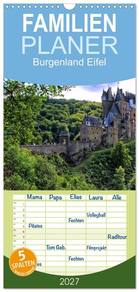 Familienplaner 2027 - Burgenland Eifel mit 5 Spalten (Wandkalender 21 x 45 cm) CALVENDO