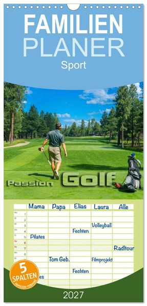 Familienplaner 2027 - Passion Golf mit 5 Spalten (Wandkalender 21 x 45 cm) CALVENDO