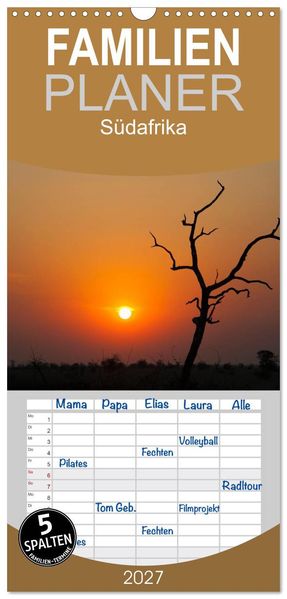 Familienplaner 2027 - Südafrika mit 5 Spalten (Wandkalender 21 x 45 cm) CALVENDO