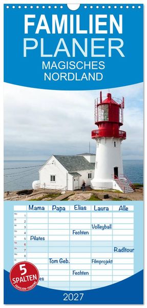 Familienplaner 2027 - Magisches Nordland. Eine Reise in das Herz Skandinaviens mit 5 Spalten (Wandkalender 21 x 45 cm) CALVENDO