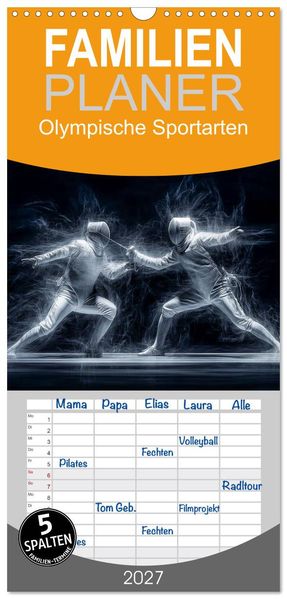 Familienplaner 2027 - Olympische Sportarten mit 5 Spalten (Wandkalender 21 x 45 cm) CALVENDO