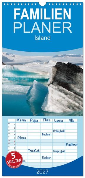 Familienplaner 2027 - Island mit 5 Spalten (Wandkalender 21 x 45 cm) CALVENDO