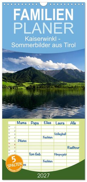 Familienplaner 2027 - Kaiserwinkl - Sommerbilder aus Tirol mit 5 Spalten (Wandkalender 21 x 45 cm) CALVENDO