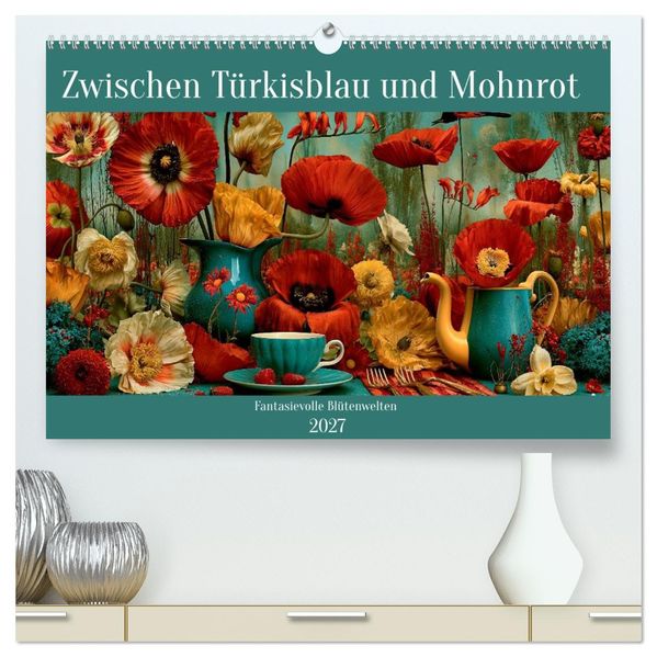 Zwischen Türkisblau und Mohnrot (hochwertiger Premium Wandkalender 2027 DIN A2 quer) Kunstdruck in Hochglanz