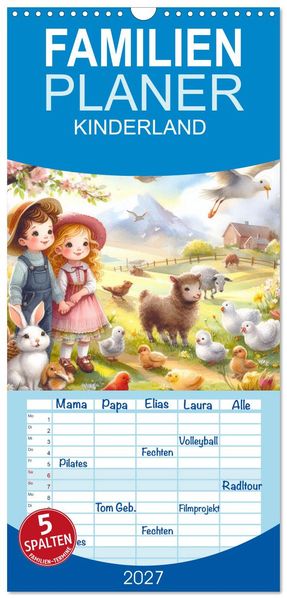 Familienplaner 2027 - KINDERLAND mit 5 Spalten (Wandkalender 21 x 45 cm) CALVENDO