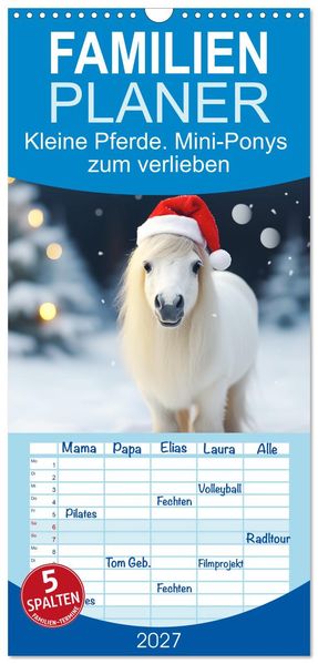 Familienplaner 2027 - Kleine Pferde. Mini-Ponys zum verlieben mit 5 Spalten (Wandkalender 21 x 45 cm) CALVENDO