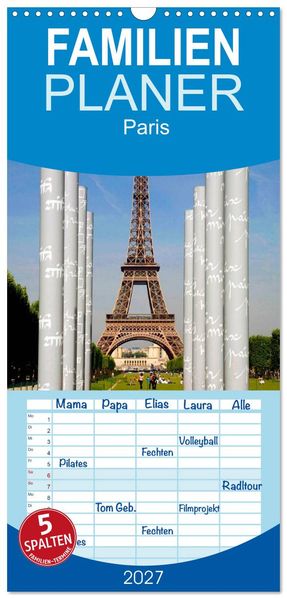 Familienplaner 2027 - Paris mit 5 Spalten (Wandkalender 21 x 45 cm) CALVENDO