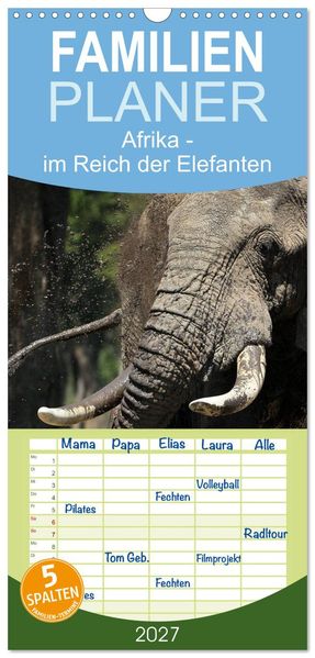 Familienplaner 2027 - Afrika - im Reich der Elefanten mit 5 Spalten (Wandkalender 21 x 45 cm) CALVENDO