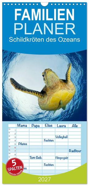 Familienplaner 2027 - Schildkröten des Ozeans mit 5 Spalten (Wandkalender 21 x 45 cm) CALVENDO