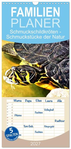 Familienplaner 2027 - Schmuckschildkröten - Schmuckstücke der Natur mit 5 Spalten (Wandkalender 21 x 45 cm) CALVENDO