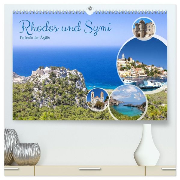 Rhodos und Symi Perlen in der Ägäis (hochwertiger Premium Wandkalender 2027 DIN A2 quer) Kunstdruck in Hochglanz