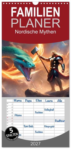 Familienplaner 2027 - Nordische Mythen mit 5 Spalten (Wandkalender 21 x 45 cm) CALVENDO