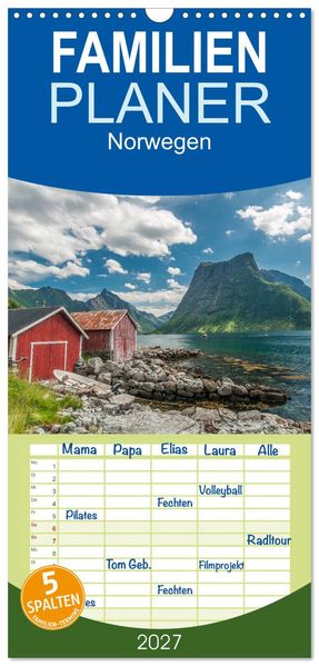 Familienplaner 2027 - Norwegen mit 5 Spalten (Wandkalender 21 x 45 cm) CALVENDO