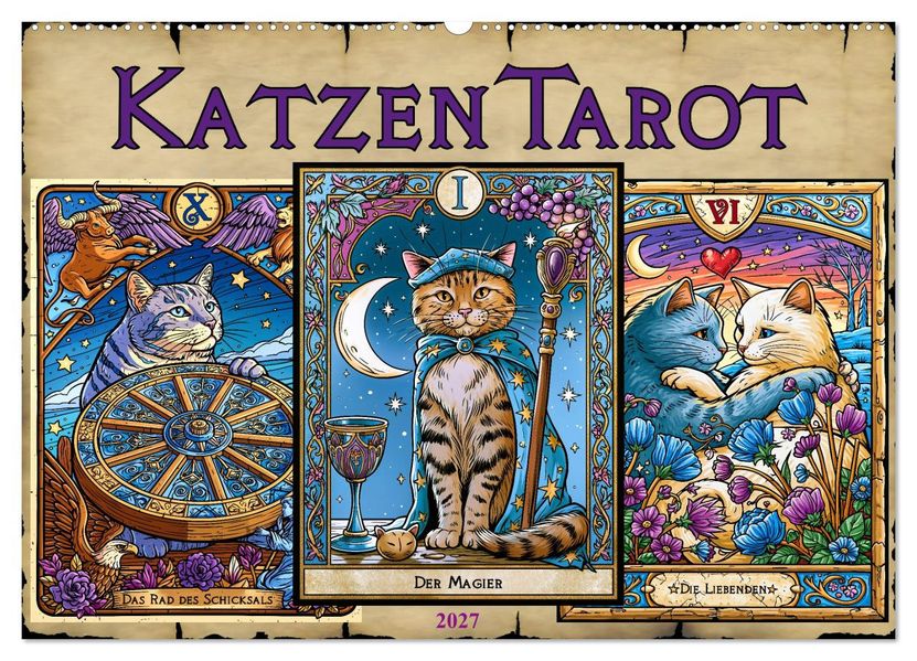 Katzentarot (Wandkalender 2027 DIN A2 quer) CALVENDO Monatskalender