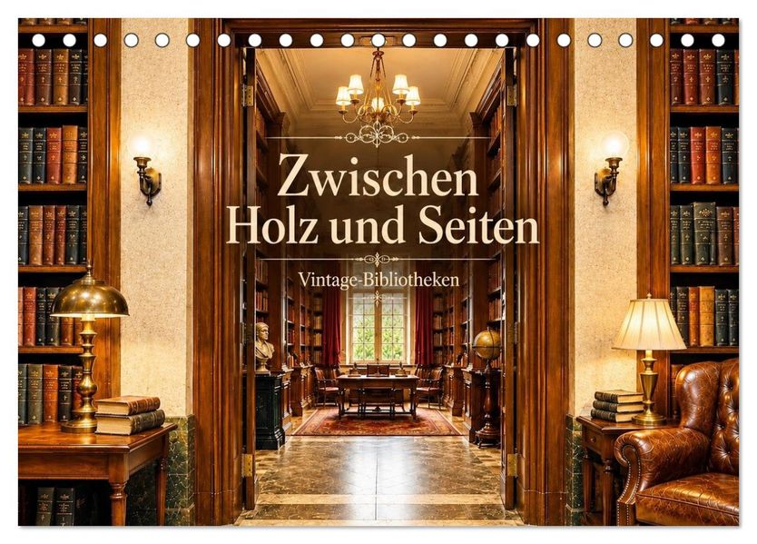 Zwischen Holz und Seiten - Vintage Bibliotheken (Tischkalender 2027 DIN A5 quer) CALVENDO Monatskalender