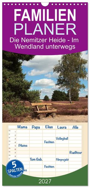 Familienplaner 2027 - Die Nemitzer Heide - Im Wendland unterwegs mit 5 Spalten (Wandkalender 21 x 45 cm) CALVENDO