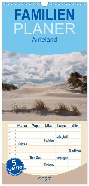 Familienplaner 2027 - Ameland mit 5 Spalten (Wandkalender 21 x 45 cm) CALVENDO