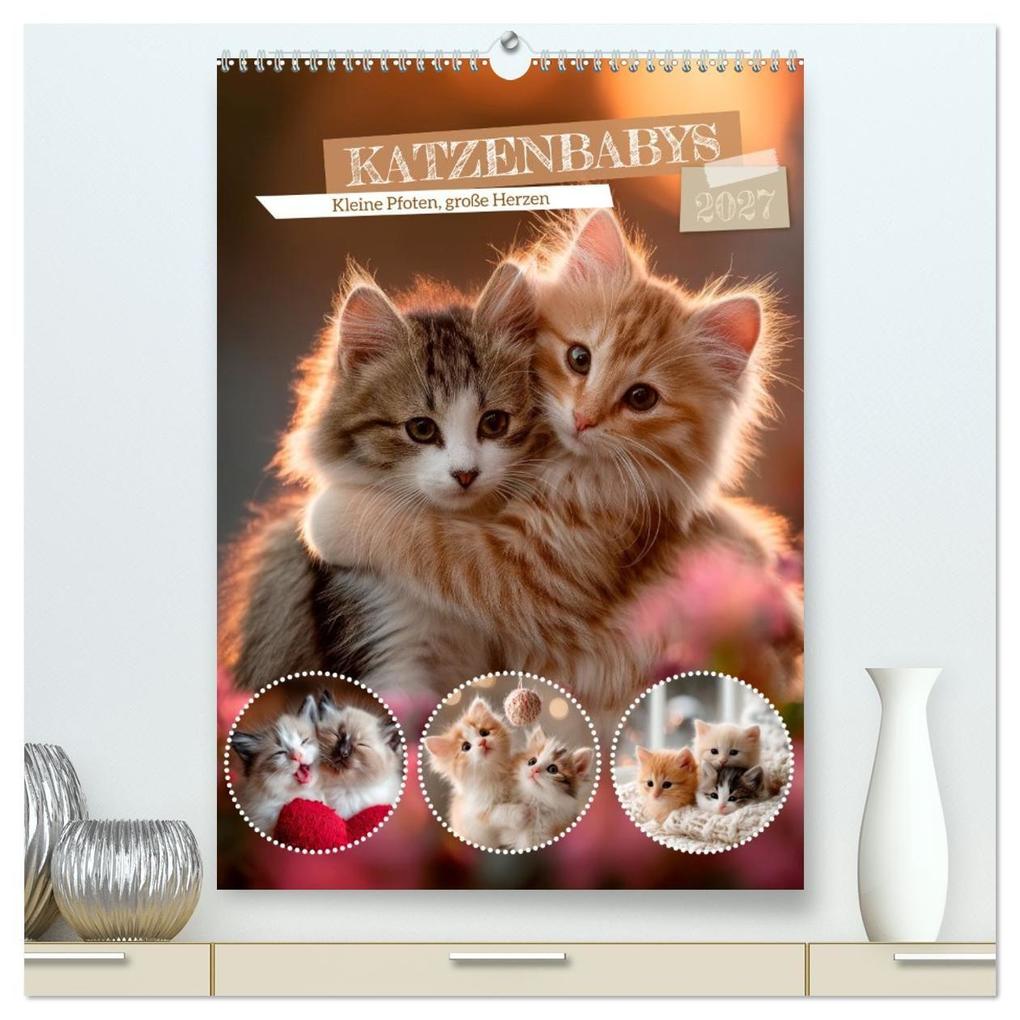 Katzenbabys - Kleine Pfoten große Herzen (hochwertiger Premium Wandkalender 2027 DIN A2 hoch) Kunstdruck in Hochglanz