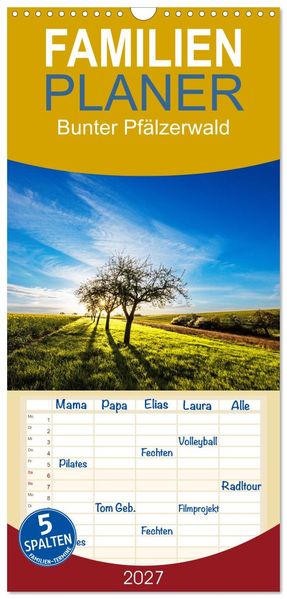 Familienplaner 2027 - Bunter Pfälzerwald mit 5 Spalten (Wandkalender 21 x 45 cm) CALVENDO
