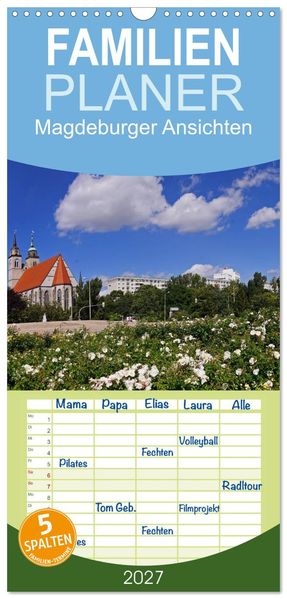 Familienplaner 2027 - Magdeburger Ansichten mit 5 Spalten (Wandkalender 21 x 45 cm) CALVENDO