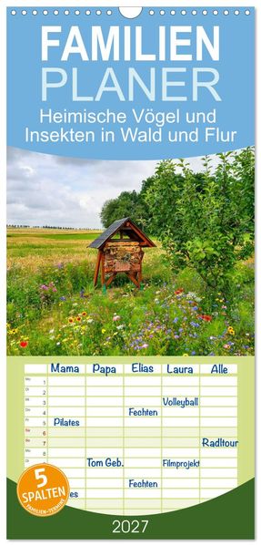 Familienplaner 2027 - Heimische Vögel und Insekten in Wald und Flur mit 5 Spalten (Wandkalender 21 x 45 cm) CALVENDO