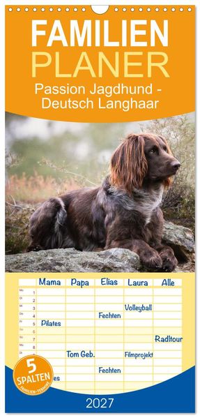 Familienplaner 2027 - Passion Jagdhund - Deutsch Langhaar mit 5 Spalten (Wandkalender 21 x 45 cm) CALVENDO