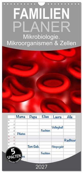 Familienplaner 2027 - Mikrobiologie. Mikroorganismen und Zellen mit 5 Spalten (Wandkalender 21 x 45 cm) CALVENDO