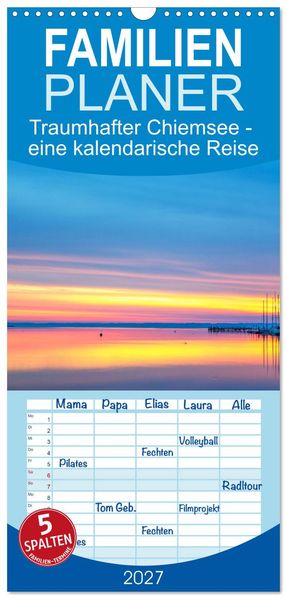 Familienplaner 2027 - Traumhafter Chiemsee - eine kalendarische Reise mit 5 Spalten (Wandkalender 21 x 45 cm) CALVENDO